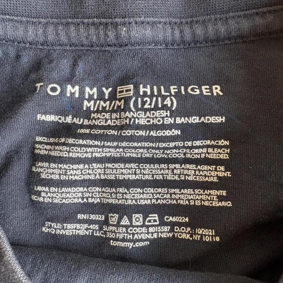 Tommy Hilfiger T Shirt Youth M 12 14 All Over Logo Y2K Streetwear Tee Navy Blues - Picture 3 of 6